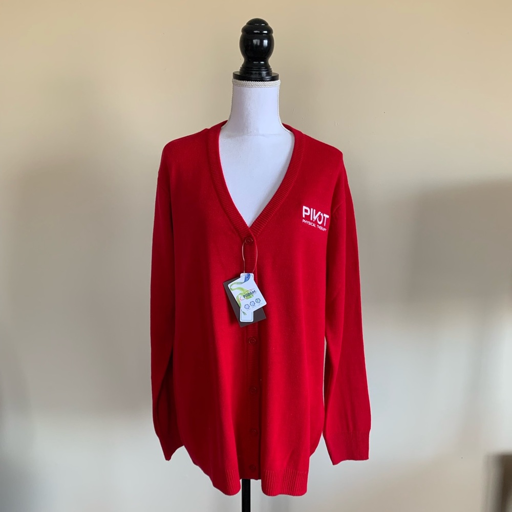 New 2XL Pivot Physical Therapy Red Cardigan Sweater